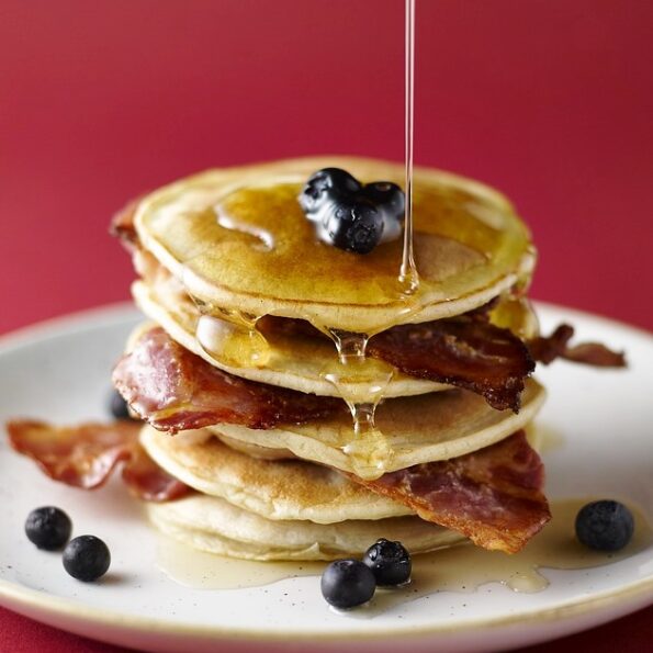 Keto Blueberry Pancakes with bacon